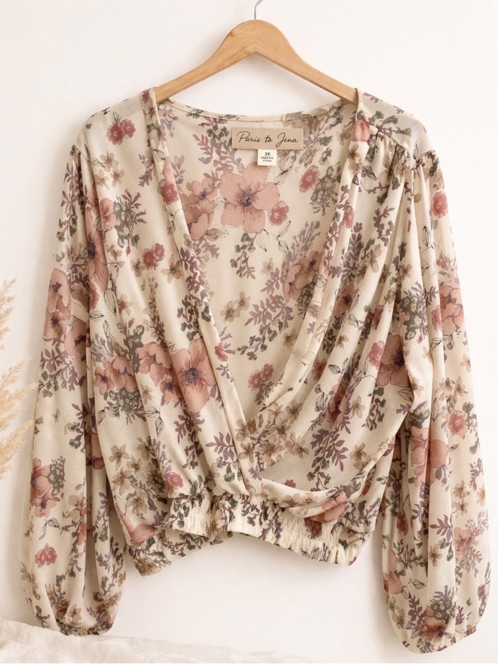 Paris to Jena Floral Boho Crop Top 3X Sheer Long Sleeve Cottagecore Blouse